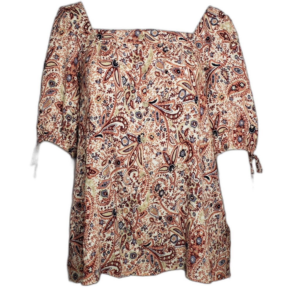 NWT Angels Forever Young Woman's 1X Short Sleeve Peasant Square Neck Floral Top